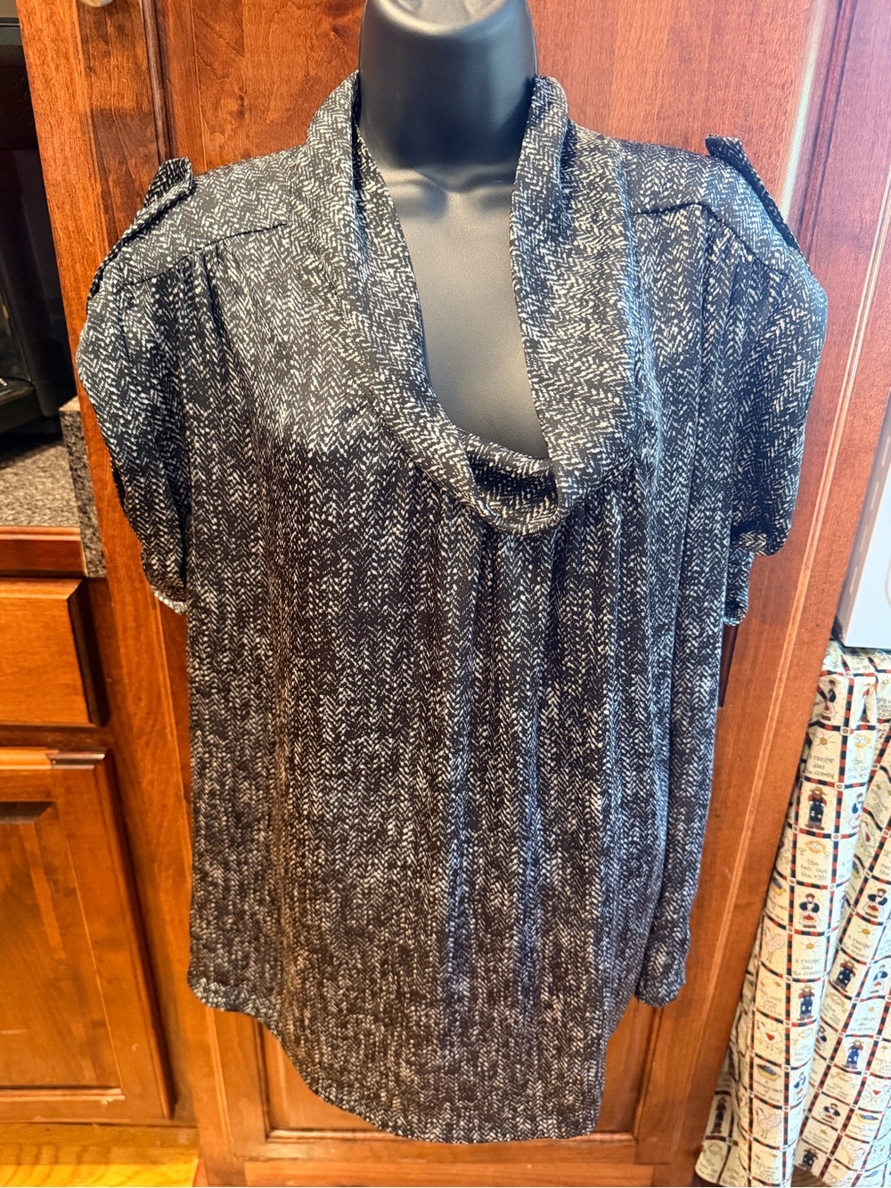 Michael Kors Black and White Cowl Neck Short Sleeve Top